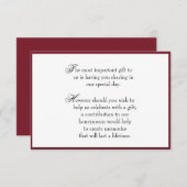 Deep Red Gift Beilage Information Card für Hochzei Einladung (Vorne/Hinten)