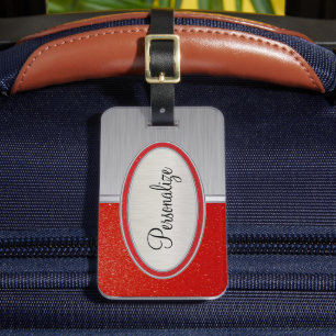 Deep Red Glitzer and Brush Steel Print Gepäckanhänger