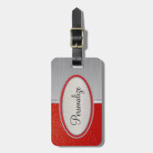 Deep Red Glitzer and Brush Steel Print Gepäckanhänger (Vorderseite vertikal)