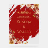 Deep Red & Gold Floral Muslim Nikkah Begrüßungszei Acrylschild (Vorderseite)