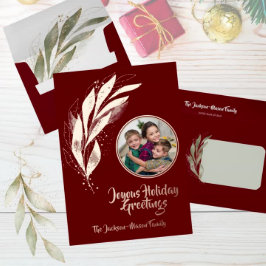 Deep Red Gold Wasserfarbenleaf Joyous Holiday Card Folien Feiertagskarte