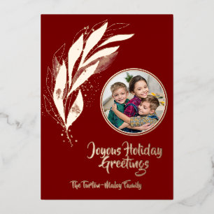 Deep Red Gold Wasserfarbenleaf Joyous Holiday Card Folien Feiertagskarte