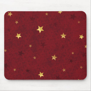 Deep Red Golden Stars Mousepad