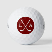 Deep Red Golfer Logo Initialen & Crossed Clubs Golfball (Vorderseite)
