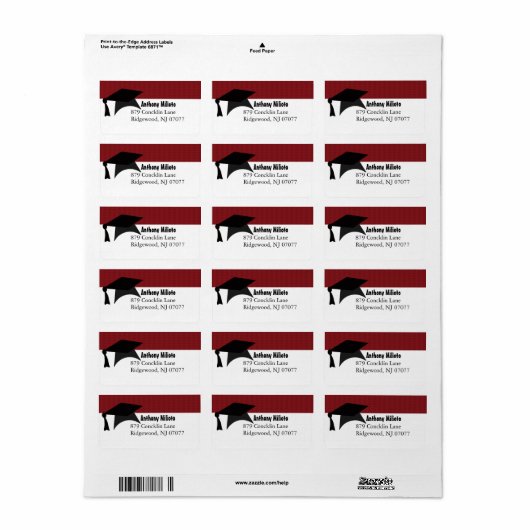 Deep Red Graduation Cap Label Adressaufkleber (Vorne)