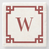 Deep Red Grikey Border Monogram Steinuntersetzer (Vorderseite)