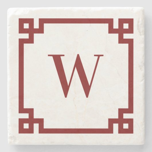 Deep Red Grikey Border Monogram Steinuntersetzer (Vorderseite)