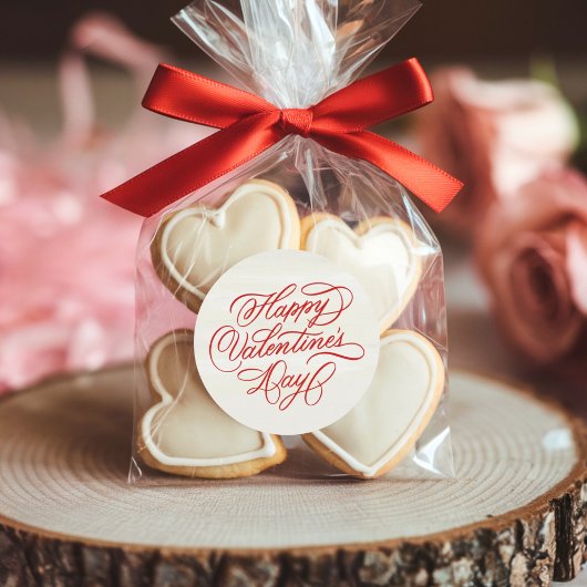 Deep Red Happy Valentines Day Calligraphy Runder Aufkleber