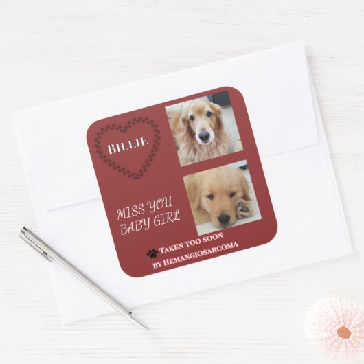 Deep Red Hemangiosarcoma Tribute Square Sticker (Umschlag)