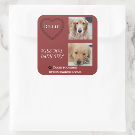 Deep Red Hemangiosarcoma Tribute Square Sticker (Tasche)