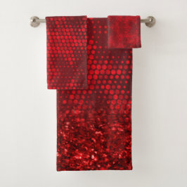 Deep Red Imitats Glitzer Lights Badhandtuch Set