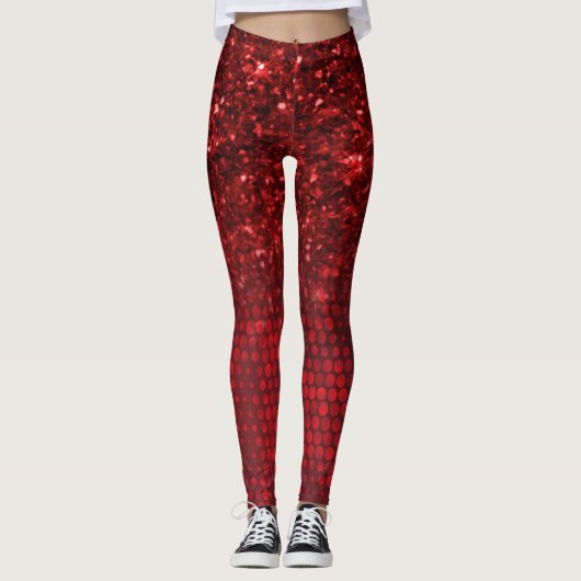 Deep Red Imitats Glitzer Lights Leggings (Vorderseite)