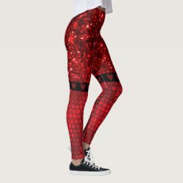 Deep Red Imitats Glitzer Lights Leggings