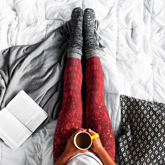 Deep Red Imitats Glitzer Lights Leggings