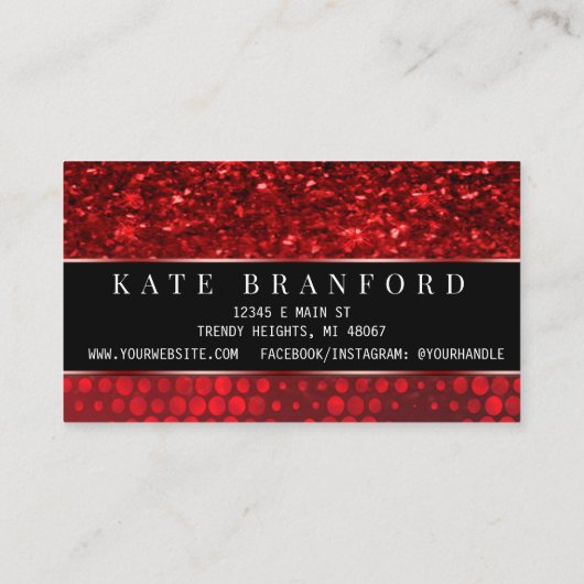 Deep Red Imitats Glitzer Nail Art Museo Cantonale Visitenkarte (Rückseite)