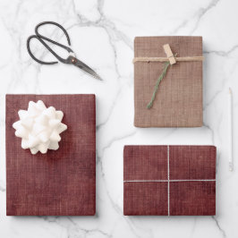 Deep Red Imitats Linen Geschenkpapier Set