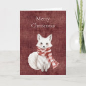 Deep Red Imitats Linen (Leinenlook) Fox Christmas Karte (Vorderseite)