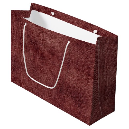 Deep Red Imitats Linen (Leinenlook) Große Geschenktüte (Vorderseite Schrägansicht)