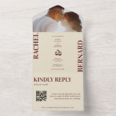 Deep Red & Ivory Typography QR Code Wedding All In One Einladung (Innen Boden)