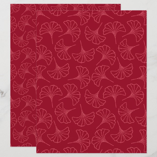 Deep Red Japanese Ginkgo Blätter Scrapbook Paper (Vorne/Hinten)