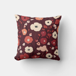 Deep Red Kissen mit Creamy Floral Cluster Design
