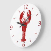 Deep Red Lobster auf Weiß Große Wanduhr (Winkel)