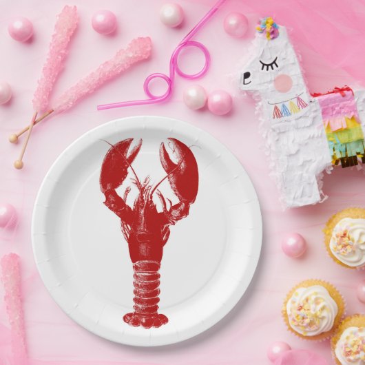 Deep Red Lobster auf Weiß Pappteller (Party)