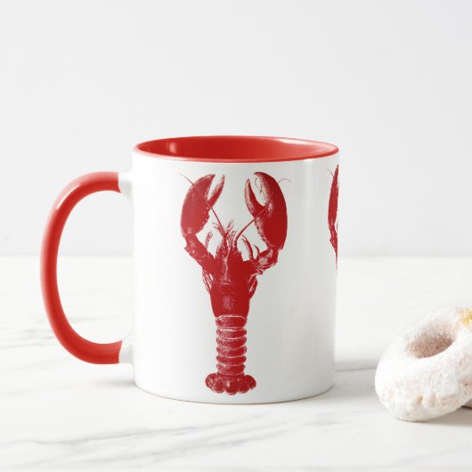 Deep Red Lobster auf Weiß Tasse (Mit Donut)
