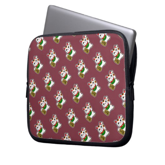 Deep Red Lucky Cat Pattern Laptopschutzhülle (Vorderseite Links)