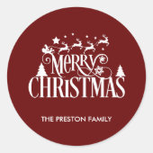 Deep Red Merry Christmas Classic Round Sticker (Vorderseite)