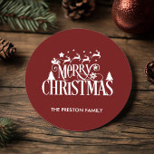 Deep Red Merry Christmas Classic Round Sticker