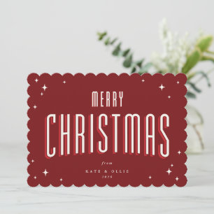 Deep Red Merry Christmas Retro Stars Flat Feiertagskarte