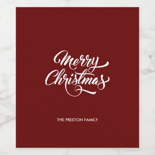 Deep Red Merry Christmas Weinetikett (Einzelnes Label)