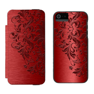 Deep Red Metallic Texture & Dark Red Lace Incipio Watson™ iPhone 5 Geldbörsen Hülle