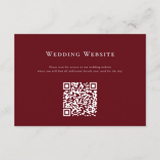 Deep Red Modern Wedding Website QR Code Card Begleitkarte (Vorderseite)