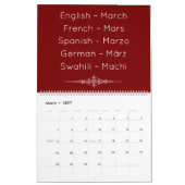 Deep Red  Multilingual Calendar Kalender (Mär 2027)