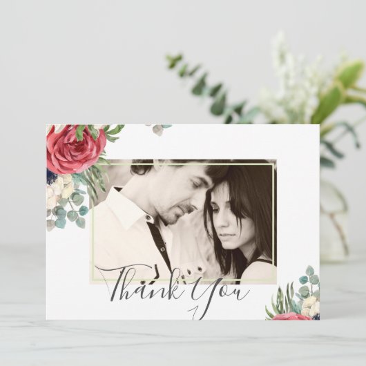 Deep Red Navy Floral Eukalyptus Greenerity Wedding (Stehend Vorderseite)