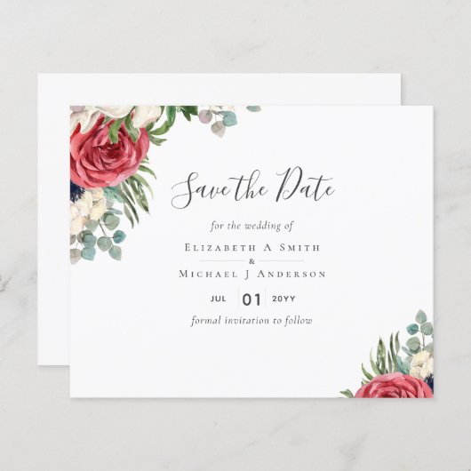 Deep Red Navy Floral Eukalyptus Greenerity Wedding (Vorne/Hinten)