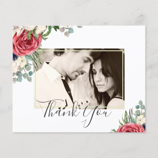 Deep Red Navy Floral Eukalyptus Greenerity Wedding Flyer (Vorne)