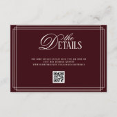 Deep Red Old Money Wedding Details Begleitkarte (Vorderseite)