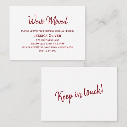 Deep Red on White "We ve Moved" Karte (Vorne/Hinten)