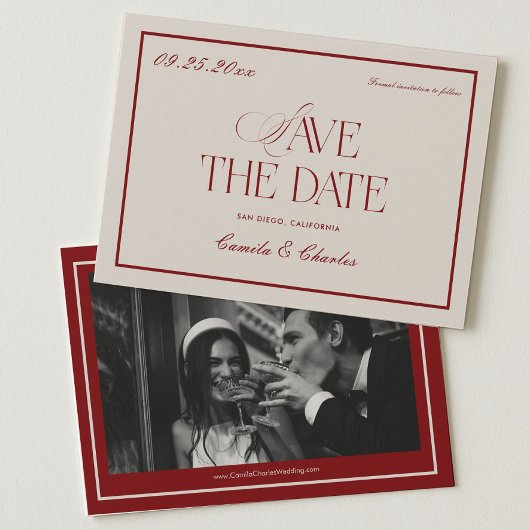 Deep Red Opera Wedding Save the Date Photo Einladung