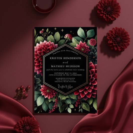 Deep Red Opulent Bloom Wedding Einladung