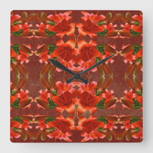 Deep Red Oriental Lily - Verbessert Quadratische Wanduhr