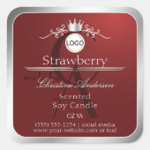 Deep Red Product Label Silver Frame Logo Monogram Quadratischer Aufkleber (Vorderseite)