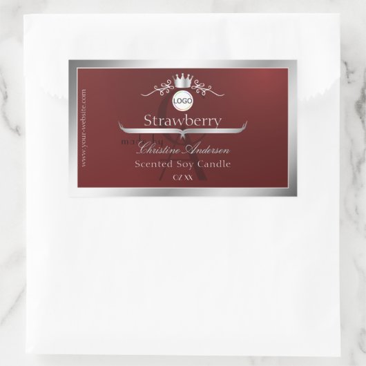 Deep Red Product Label Silver Frame Logo Monogram Rechteckiger Aufkleber (Tasche)