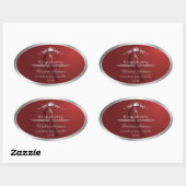 Deep Red Product Label with Silver Frame Monogram Ovaler Aufkleber (Blatt)
