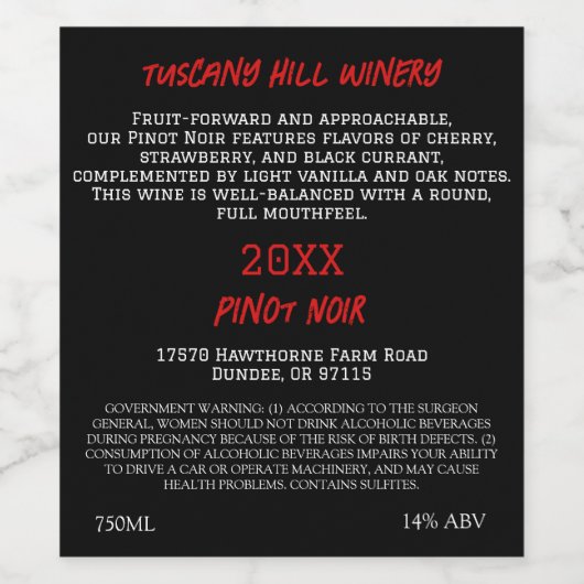 Deep red - provencale (Set von 8) Black Red Modern Weinetikett (Einzelnes Label)