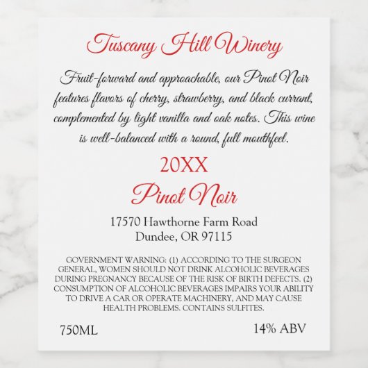 Deep red - provencale (Set von 8) Schwarz-weiß Weinetikett (Einzelnes Label)