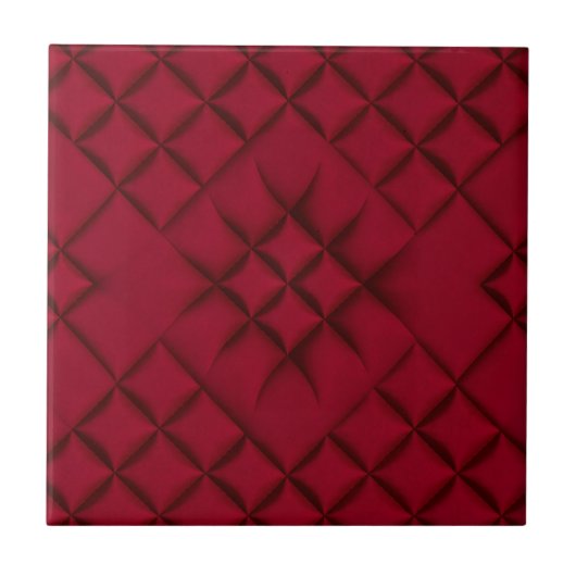 Deep Red Quilted Leather Pattern Fliese (Vorderseite)